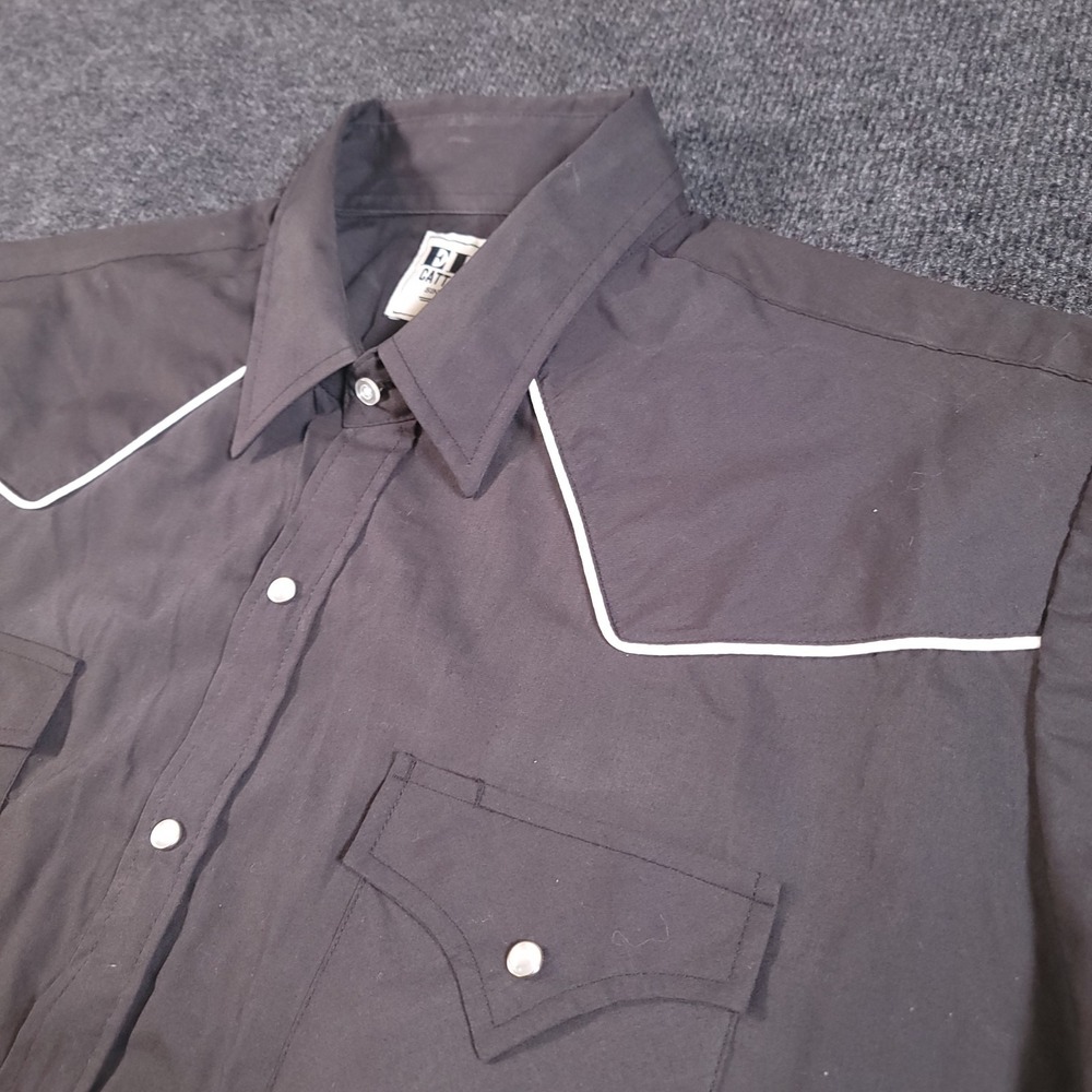 Ely Cattleman Western Pearl Snap Shirt XL Black Short Sleeve Piped Cowboy